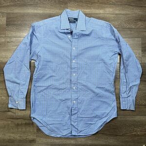 Polo Ralph Lauren Men’s Size 15.5 Button Down Shirt Blue Herringbone Plaid